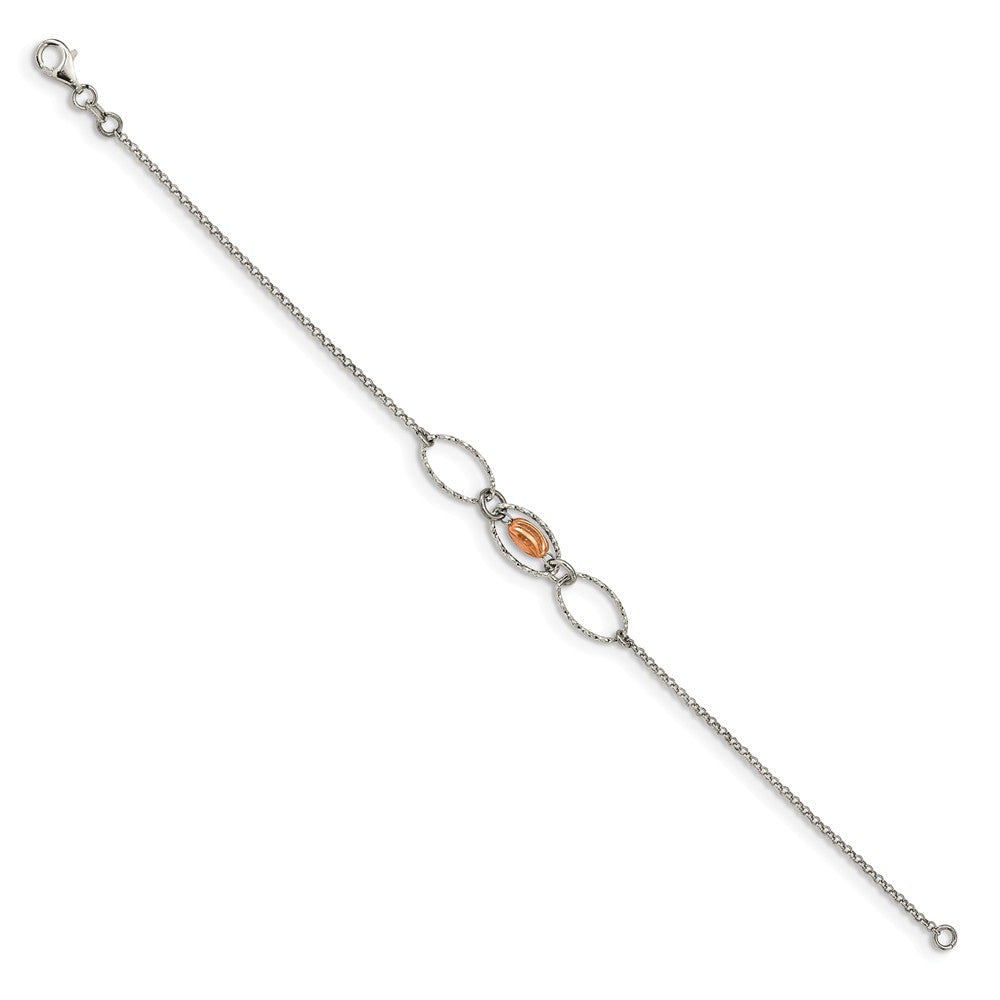 Quality Gold Sterling Silver & Rose-tone Bead Diamond-cut Bracelet