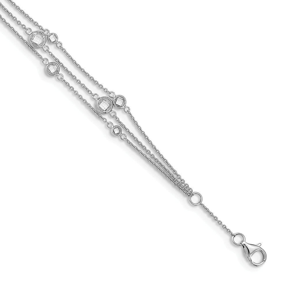 Quality Gold Sterling Silver Rhodium-plated CZ Station 3-Strand Bracelet