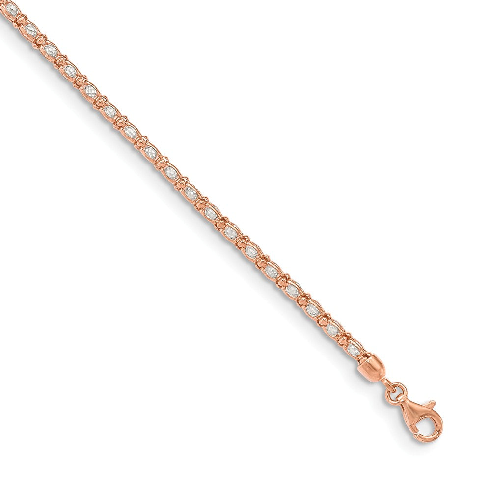 Quality Gold Sterling Silver Rose-tone Enclosed CZ Chain Bracelet