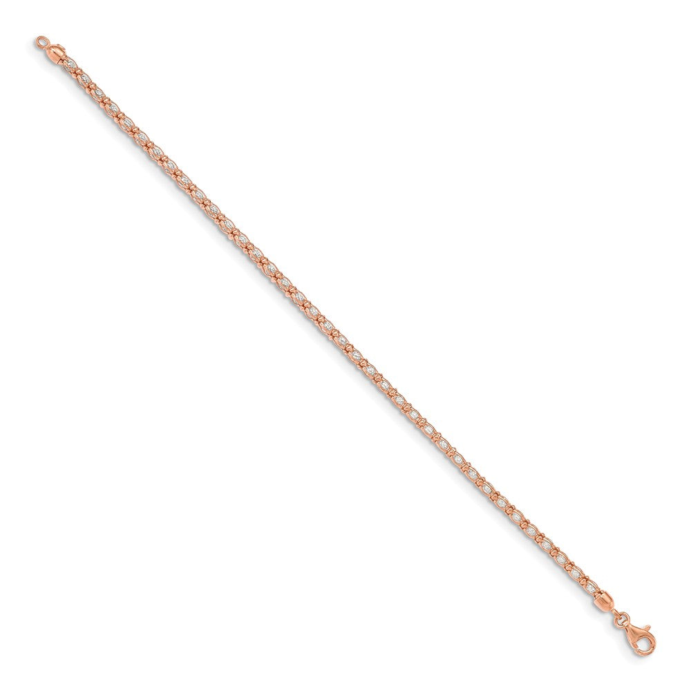 Quality Gold Sterling Silver Rose-tone Enclosed CZ Chain Bracelet