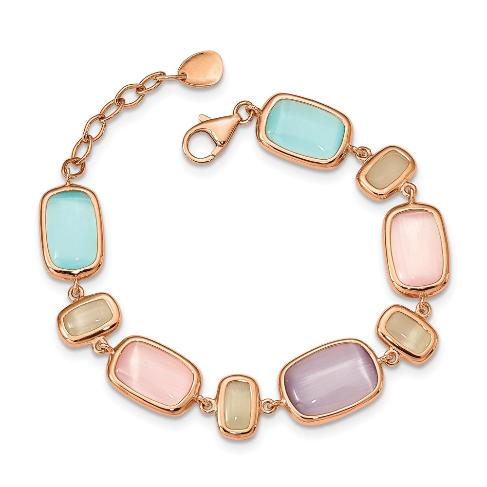 Quality Gold Sterling Silver Rose-tone & Created Cat's Eye Bracelet