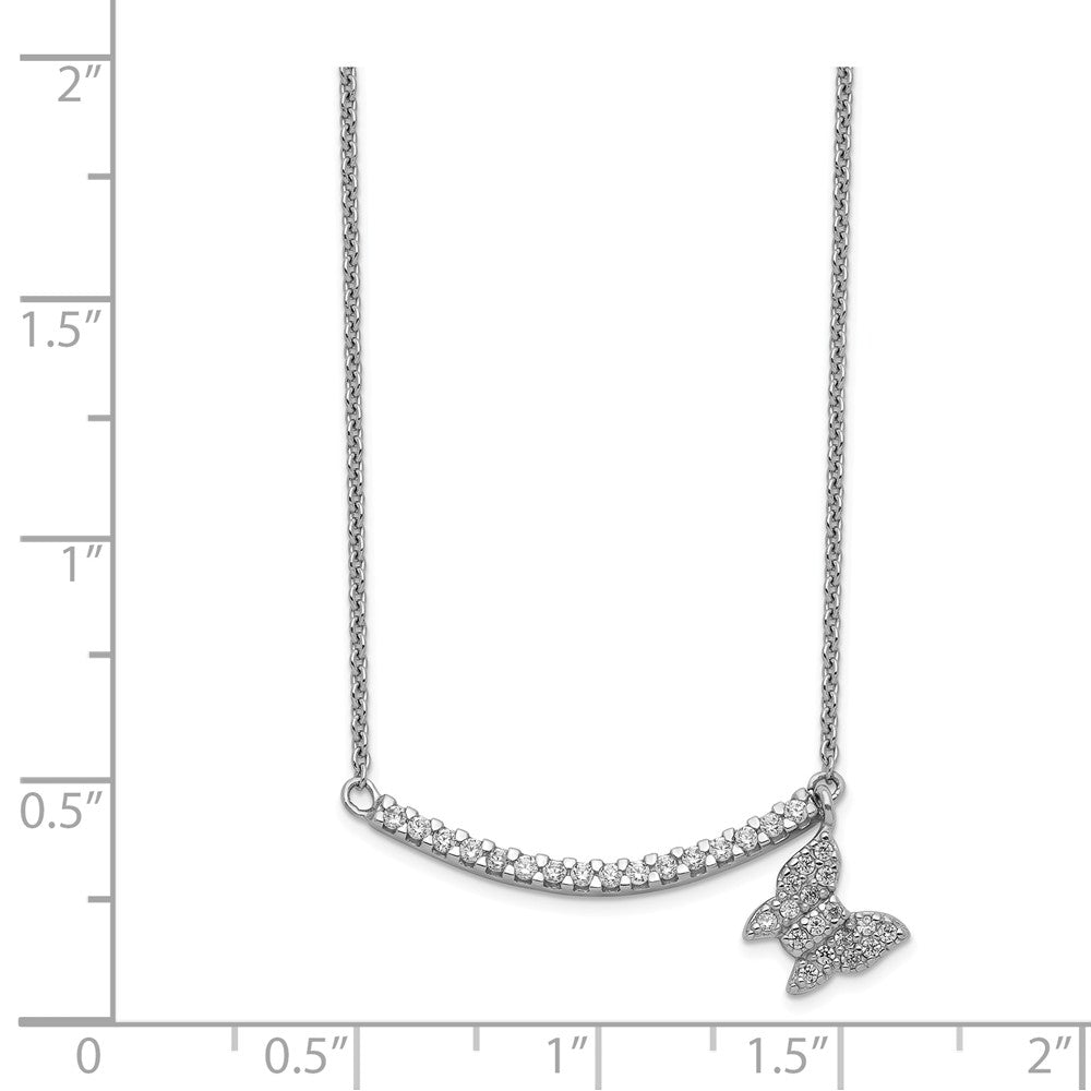 Quality Gold Sterling Silver CZ Bar Butterfly Dangle Necklace