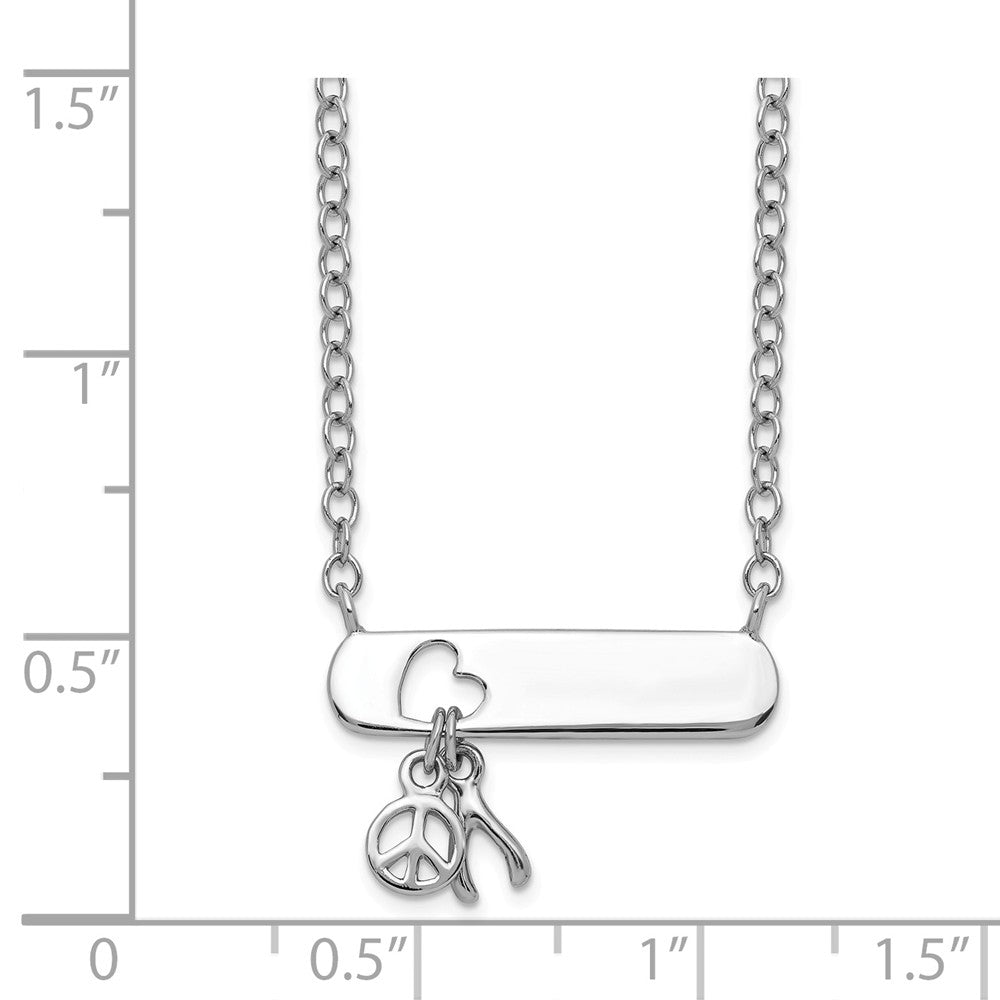 Quality Gold Sterling Silver Open Cut Heart in Bar Wishbone Peace Sign Dangle Necklace