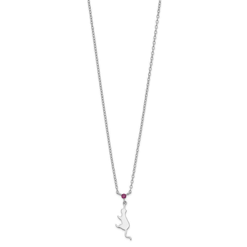 Quality Gold Sterling Silver Cat Dangle with Pink CZ Necklace .