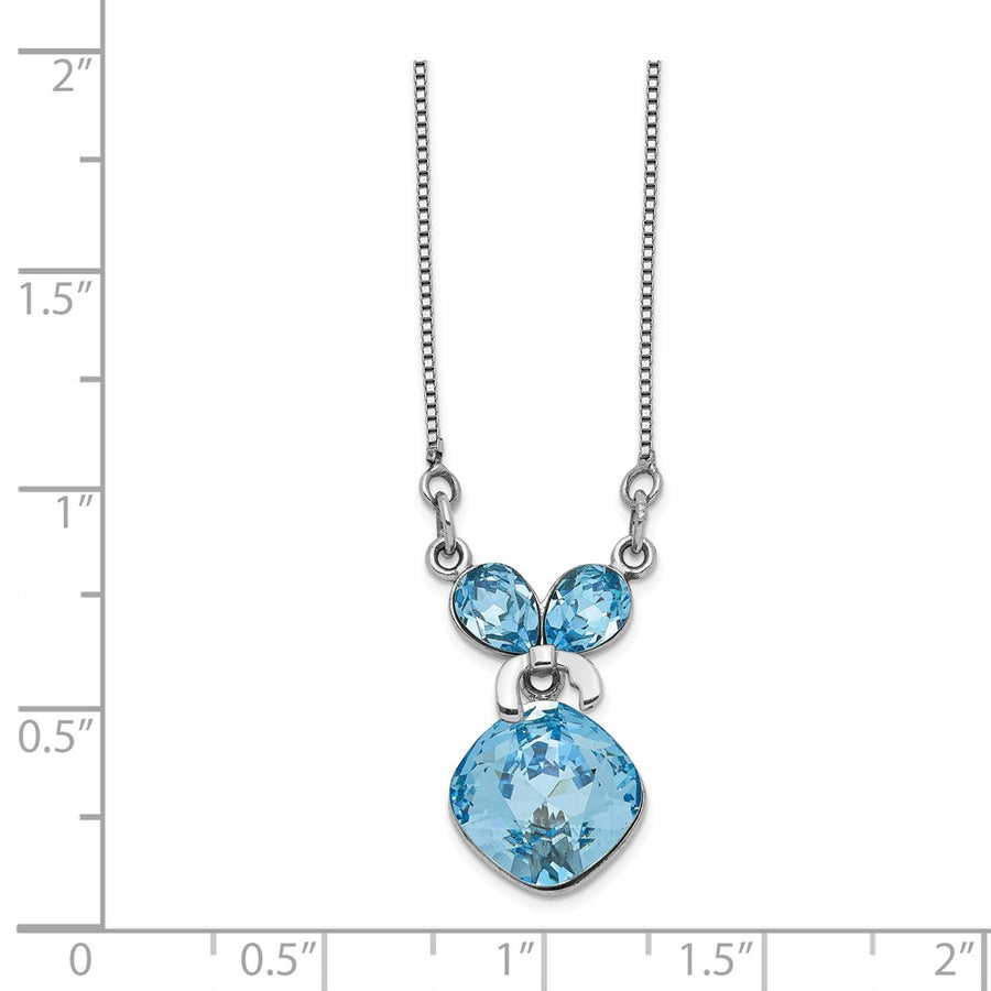 Quality Gold Sterling Silver Rhodium-plated Blue Crystal Bow Dangle 2in ext Necklace