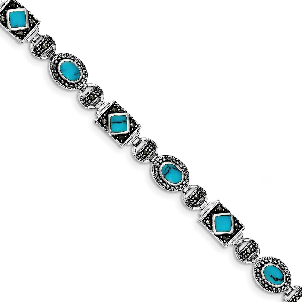 Quality Gold Sterling Silver Rhodium-plated Synth Turquoise and Marcasite Bracelet