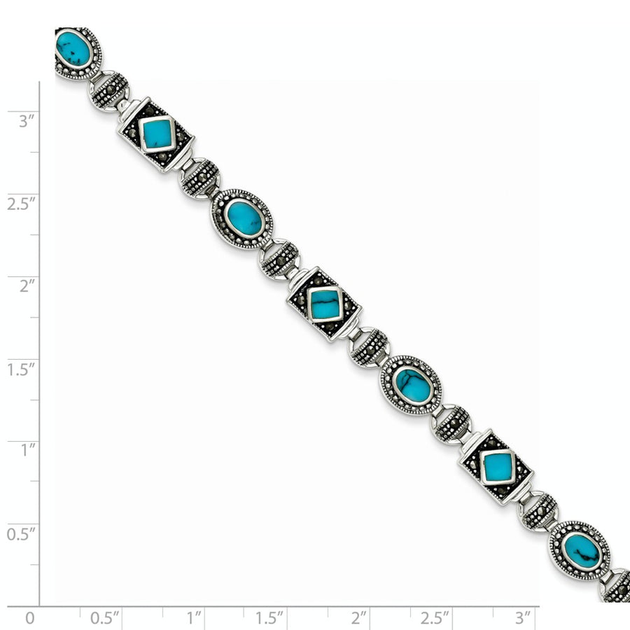 Quality Gold Sterling Silver Rhodium-plated Synth Turquoise and Marcasite Bracelet