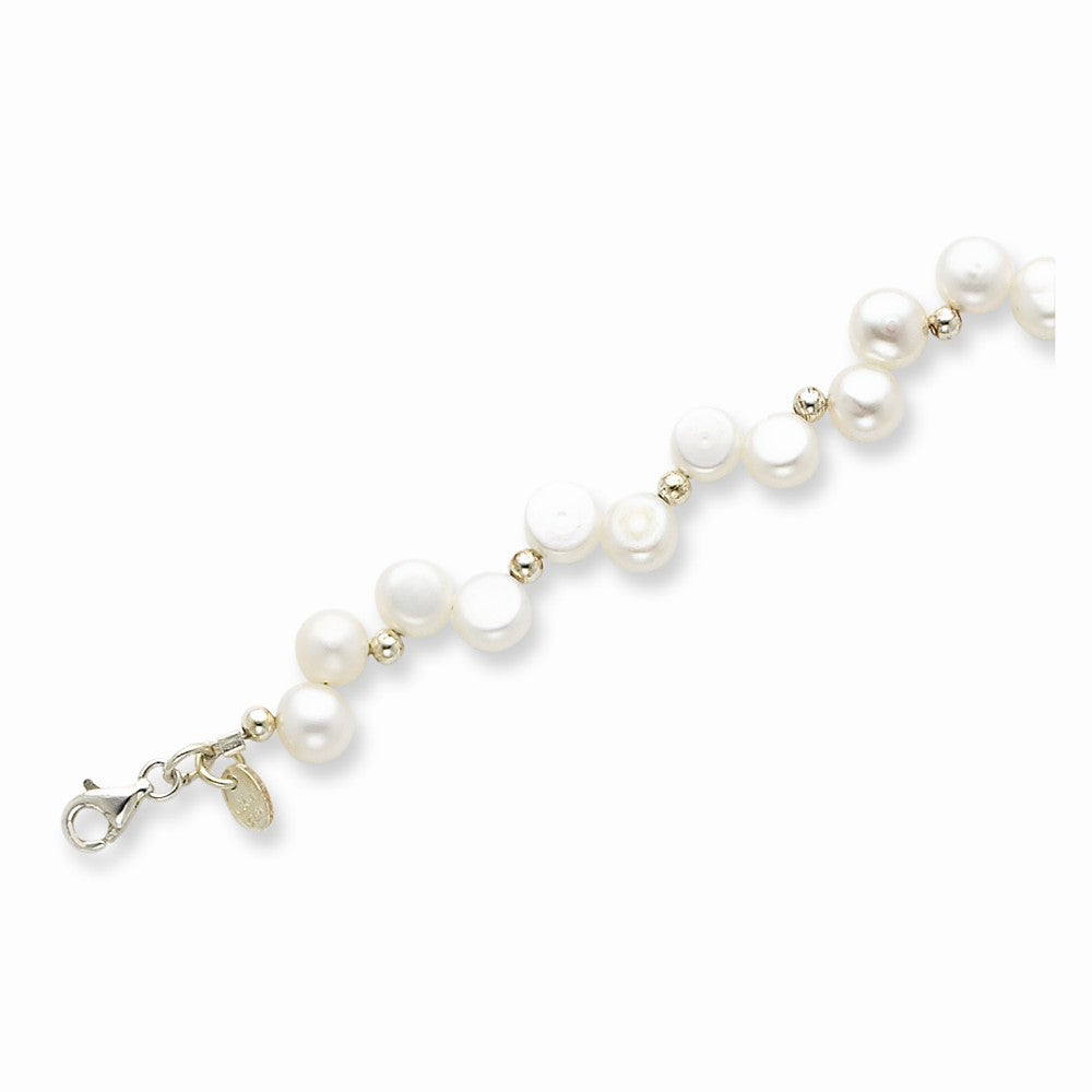 Quality Gold Sterling Silver FW Cultured Button Pearl 7.5in Bracelet