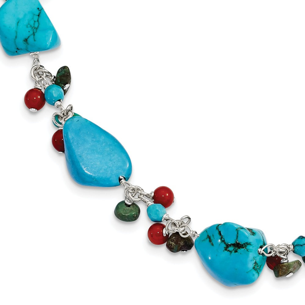 Quality Gold Sterling Silver Dyed Howlite Turquoise Red Coral Bracelet