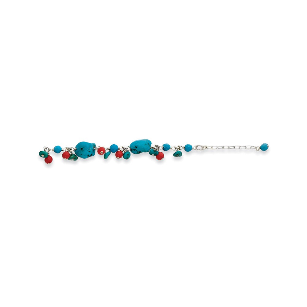 Quality Gold Sterling Silver Dyed Howlite Turquoise Red Coral Bracelet