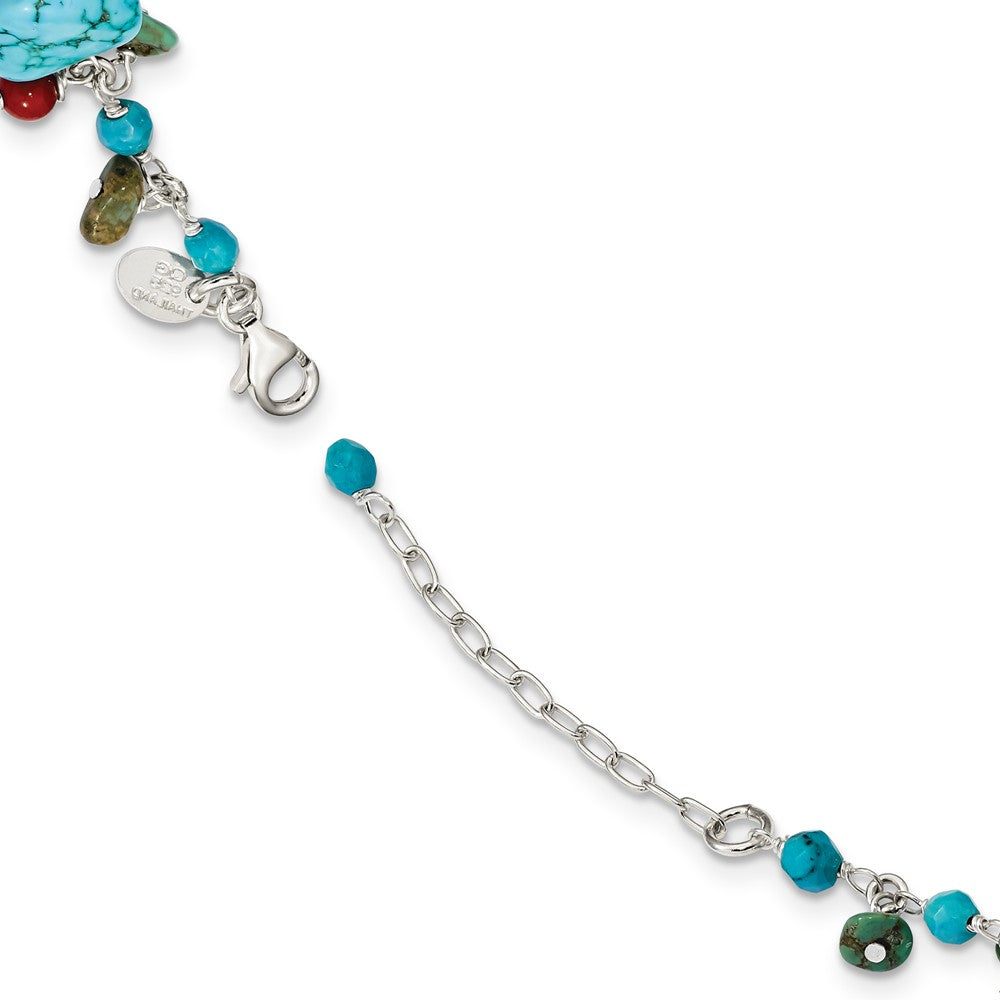 Quality Gold Sterling Silver Dyed Howlite Turquoise Red Coral Bracelet