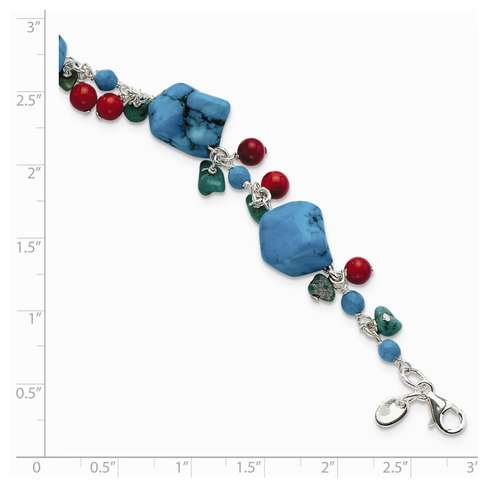 Quality Gold Sterling Silver Dyed Howlite Turquoise Red Coral Bracelet