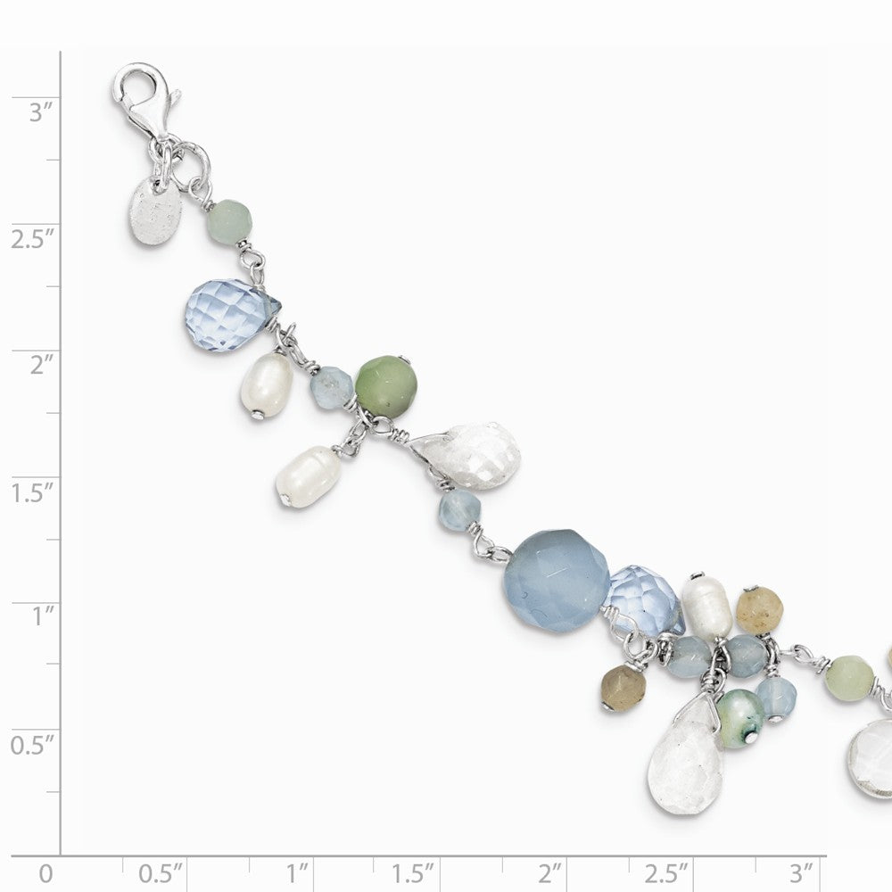Quality Gold Sterling Silver Lace Agate Opalite Crystal Amazonite FW Cult.Pearl Bracelet