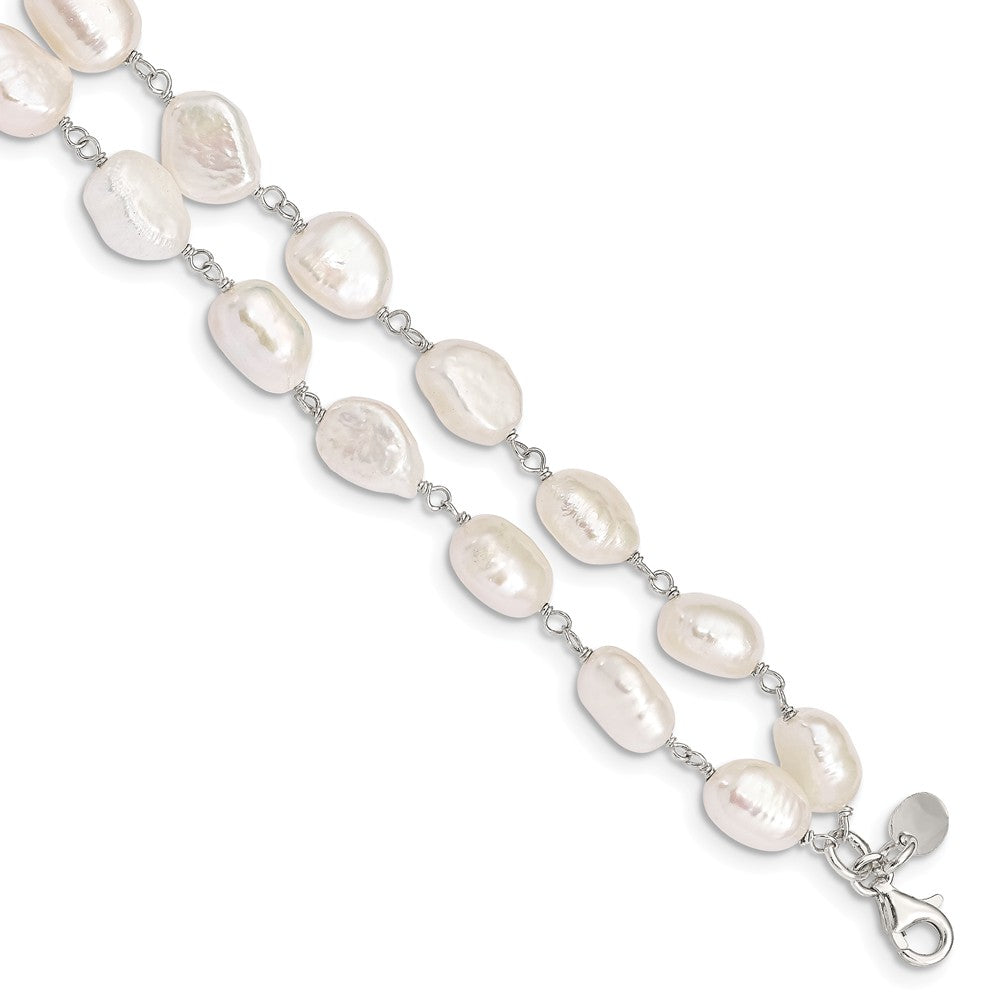 Quality Gold Sterling Silver 2-Strand FW Cultured Pearl 8.5in Bracelet