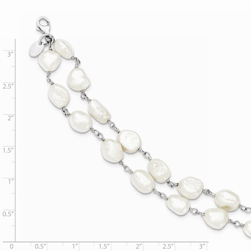 Quality Gold Sterling Silver 2-Strand FW Cultured Pearl 8.5in Bracelet