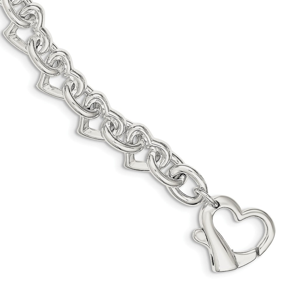 Quality Gold Sterling Silver 7.5inch Polished Fancy Heart Link Bracelet