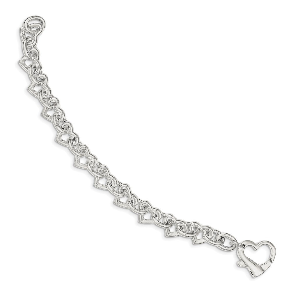Quality Gold Sterling Silver 7.5inch Polished Fancy Heart Link Bracelet
