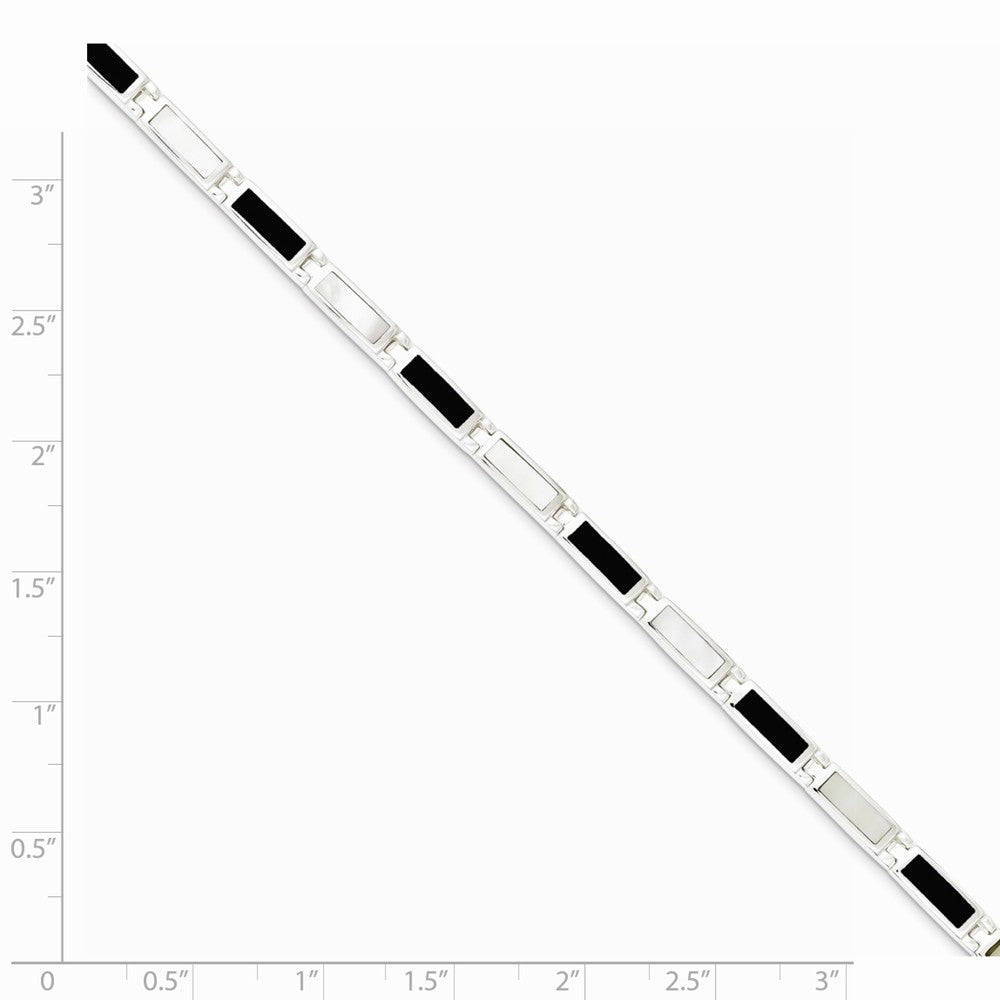 Quality Gold Sterling Silver 7inch Fancy Onyx & Mother Of Pearl Bracelet