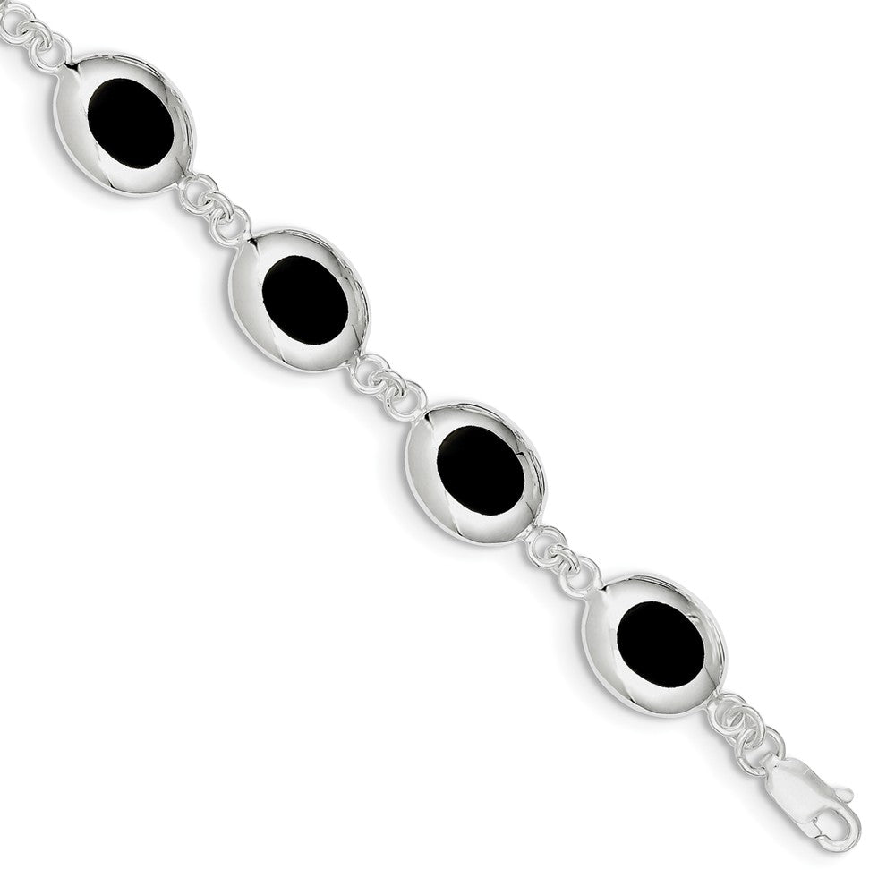 Quality Gold Sterling Silver 7'''' Fancy Polished Onyx Bracelet