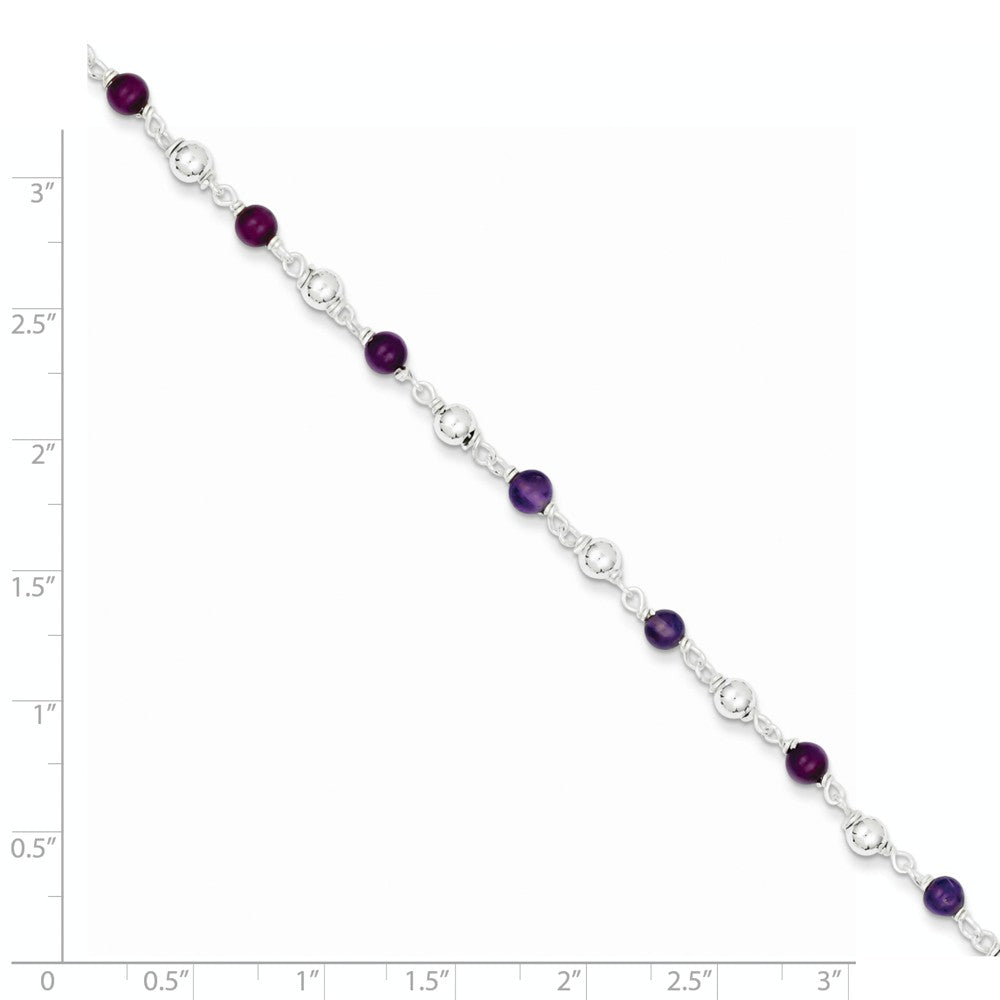 Quality Gold Sterling Silver 7inch Polished Amethyst Beaded Bracelet