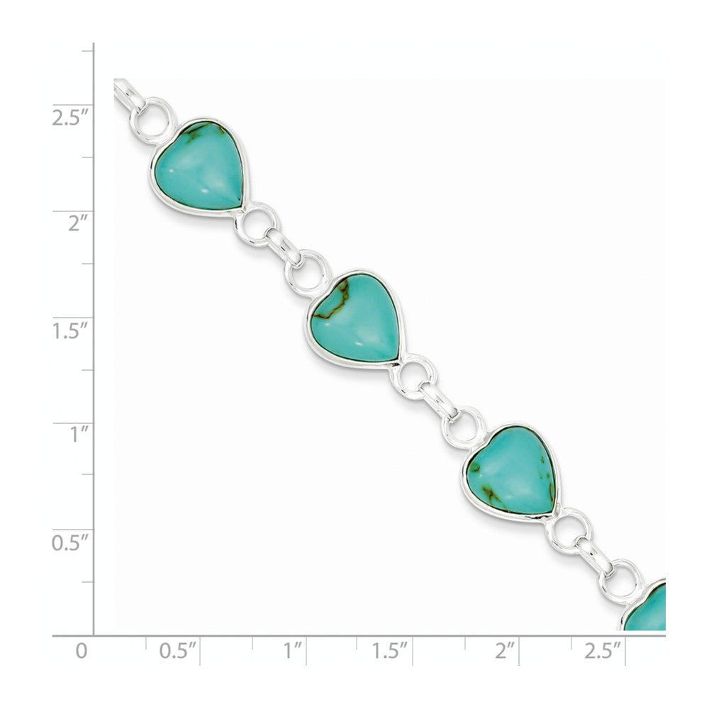 Quality Gold Sterling Silver Rhodium-plated Polished Heart-shaped Turquoise Bracelet