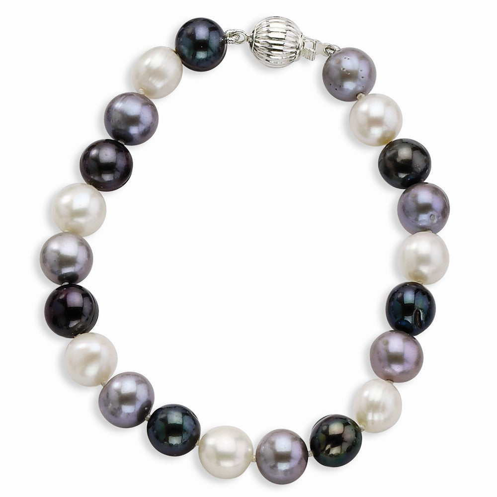 Quality Gold Sterling Silver 8-9mm FW Cultured White Platinum Black Pearl Bracelet
