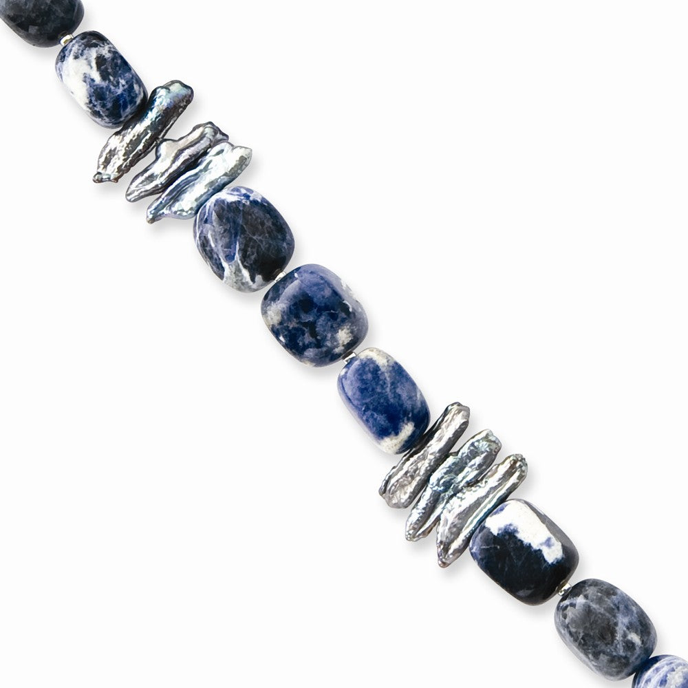 Quality Gold Sterling Silver Sodalite & Grey FW Cultured Pearl Bracelet