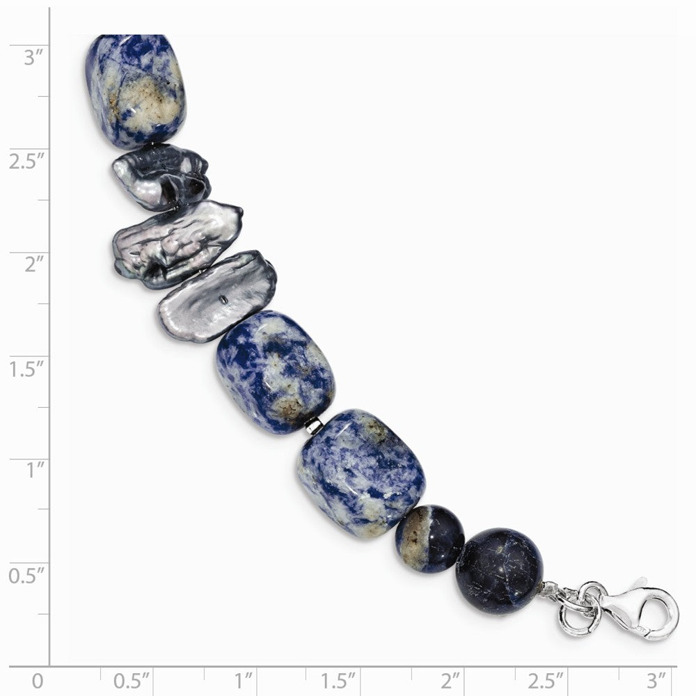 Quality Gold Sterling Silver Sodalite & Grey FW Cultured Pearl Bracelet