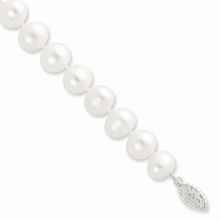 Quality Gold Sterling Silver Rhodium 9-10mm White FW Cultured Pearl Bracelet