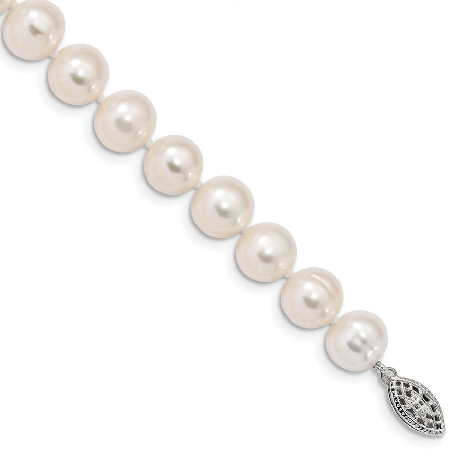 Quality Gold Sterling Silver Rhodium 9-10mm White FW Cultured Pearl Bracelet