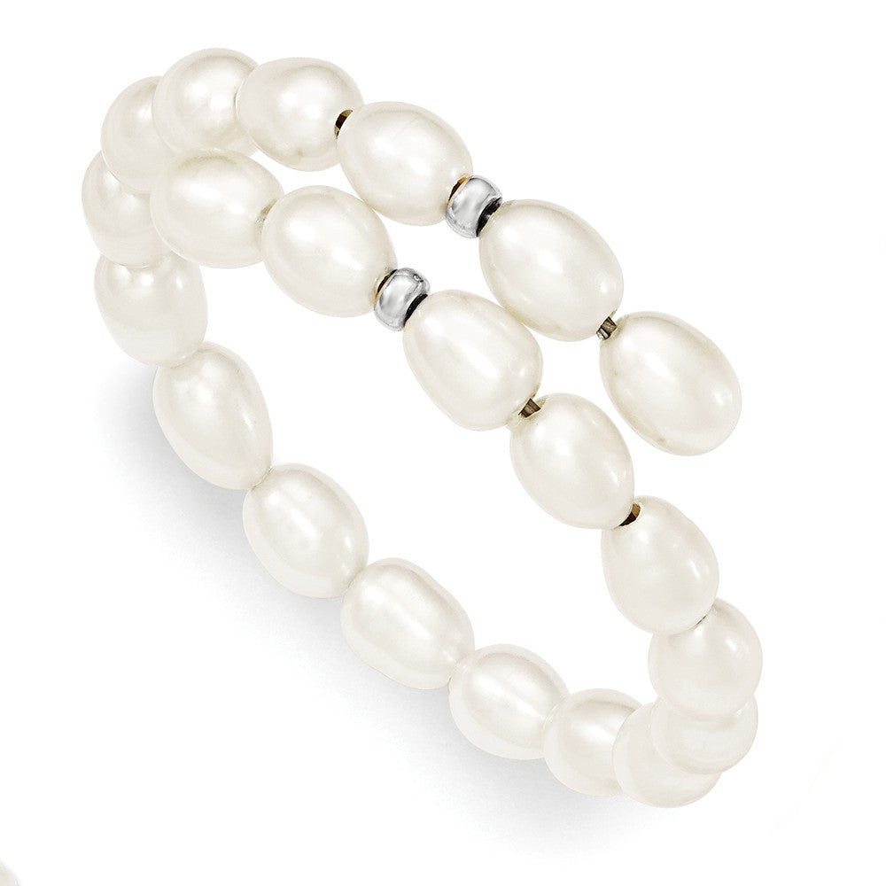 Quality Gold Sterling Silver 7-8mm FW Cultured Rice Pearl Flexible Bracelet