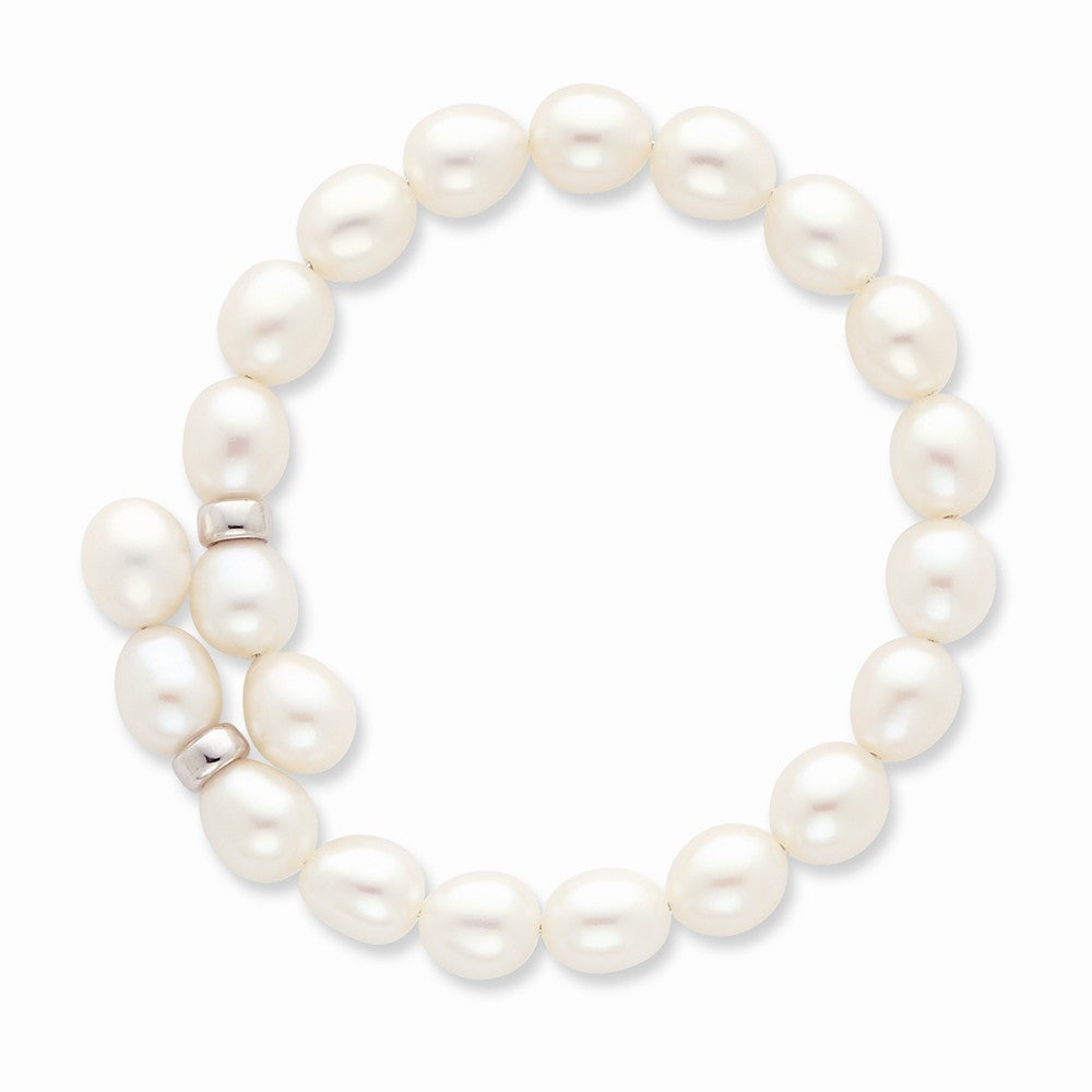 Quality Gold Sterling Silver 7-8mm FW Cultured Rice Pearl Flexible Bracelet
