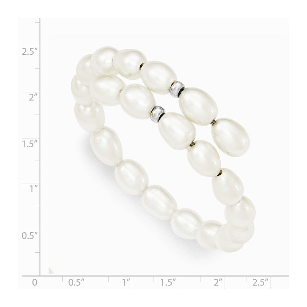 Quality Gold Sterling Silver 7-8mm FW Cultured Rice Pearl Flexible Bracelet