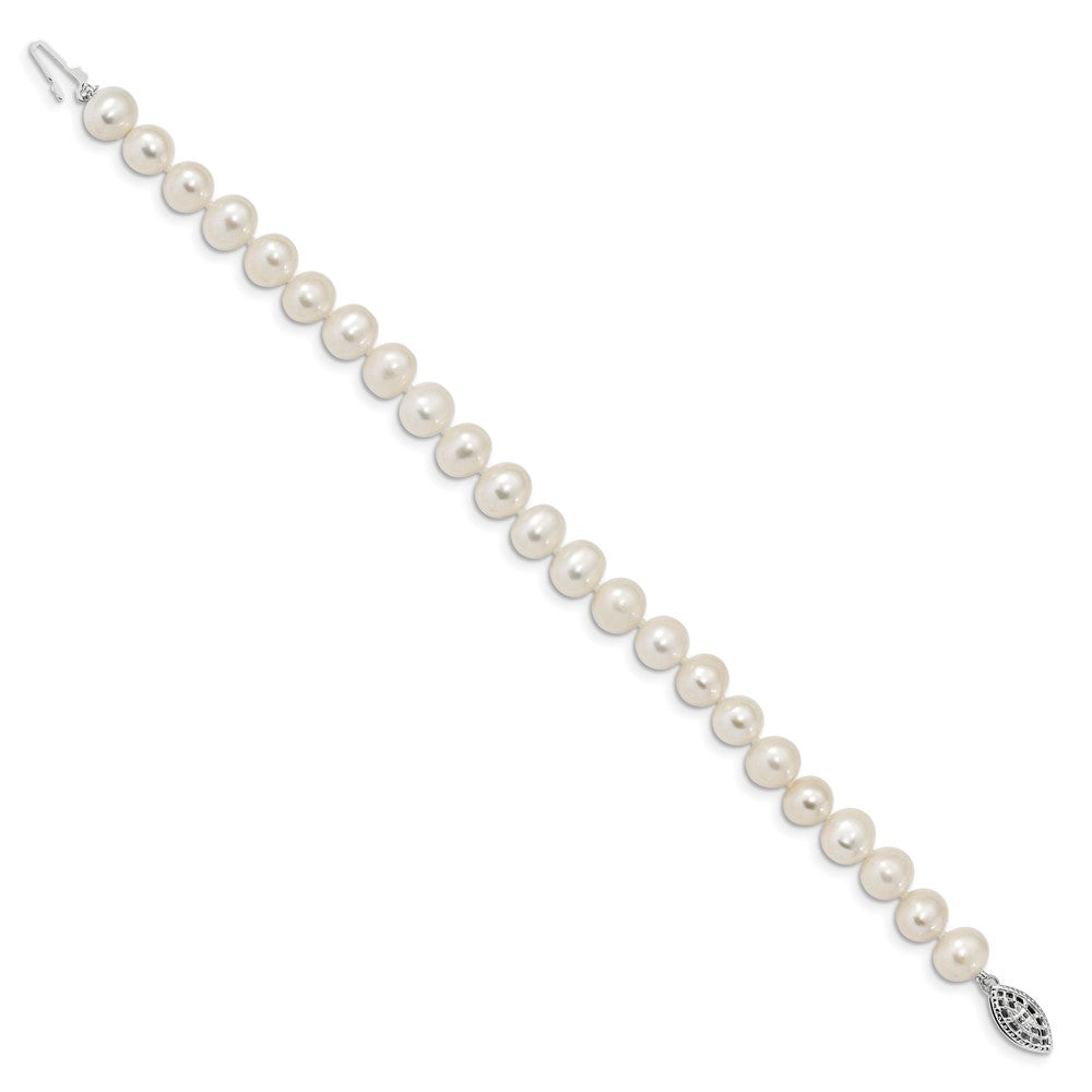 Quality Gold Sterling Silver Rhodium 7-8mm White Freshwater Cultured Pearl Bracelet