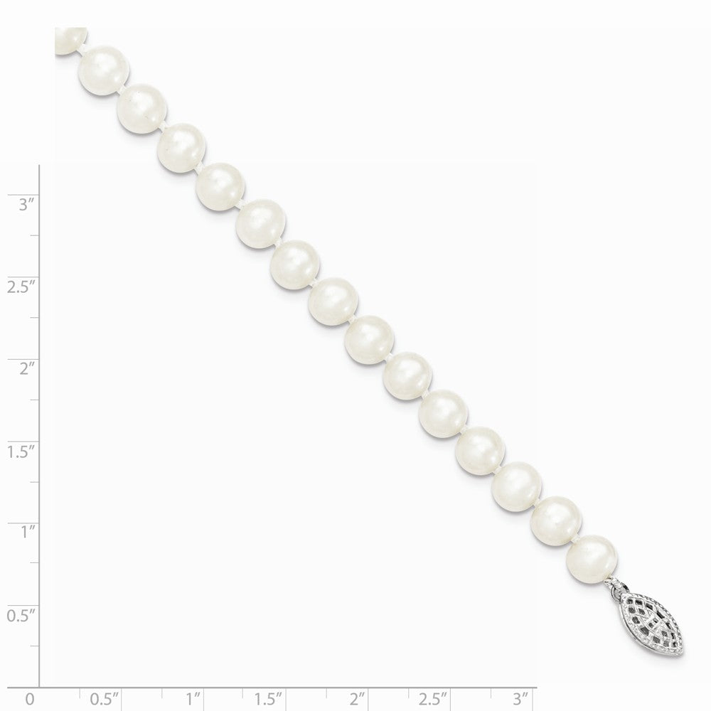 Quality Gold Sterling Silver Rhodium 7-8mm White Freshwater Cultured Pearl Bracelet