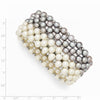 Quality Gold Sterling Silver White Grey 6-7mm FW Cultured Potato Pearl Stretch Bracelet