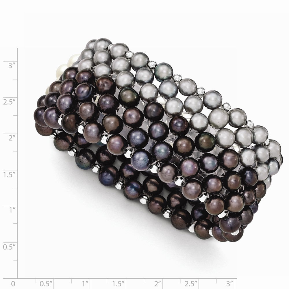 Quality Gold Sterling Silver Black Grey 6-7mm FW Cultured Pearl Stretch Bracelet