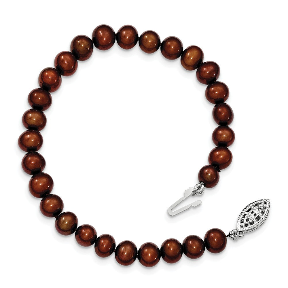 Quality Gold Sterling Silver 6-7mm Brown FW Cultured Pearl Bracelet