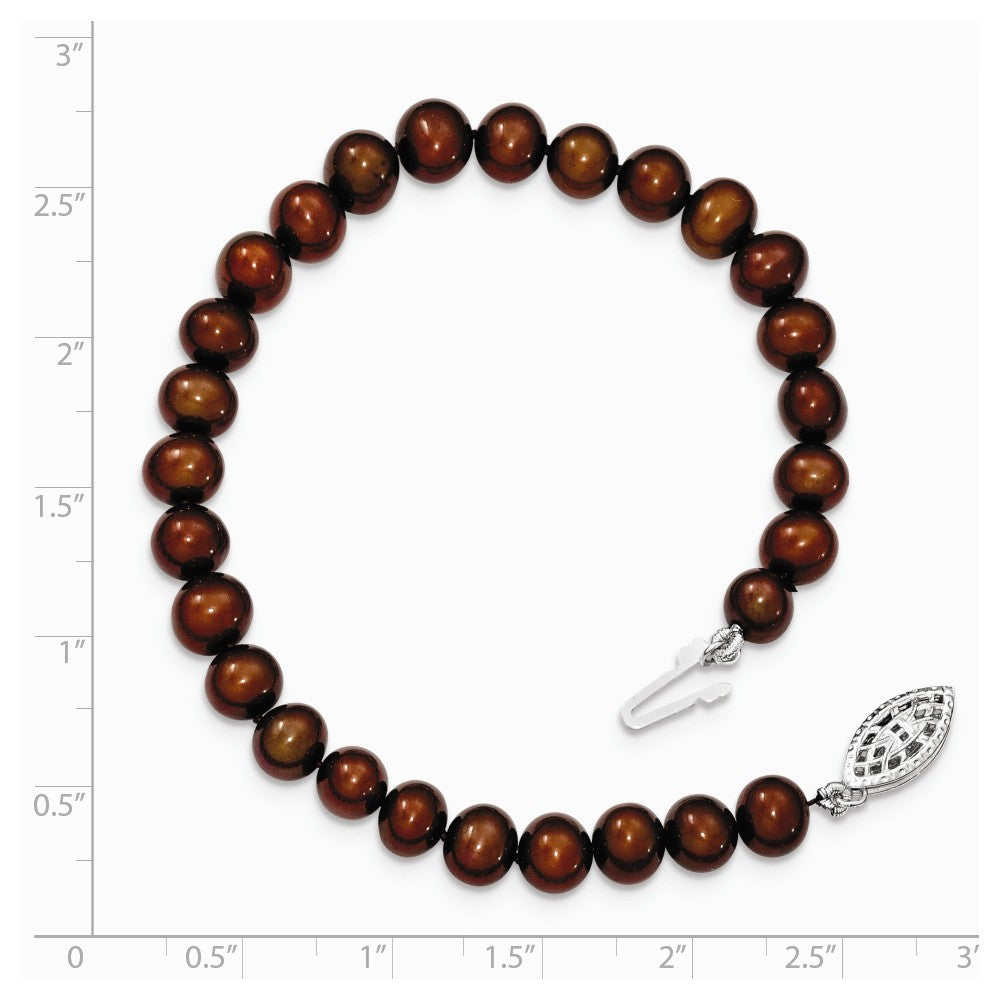 Quality Gold Sterling Silver 6-7mm Brown FW Cultured Pearl Bracelet
