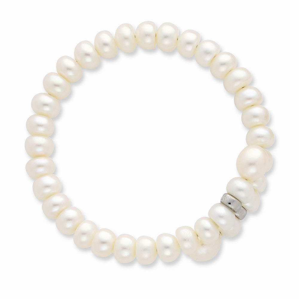 Quality Gold Sterling Silver 6-8mm FW Cultured Button & Rice Pearl Flexible Bracelet