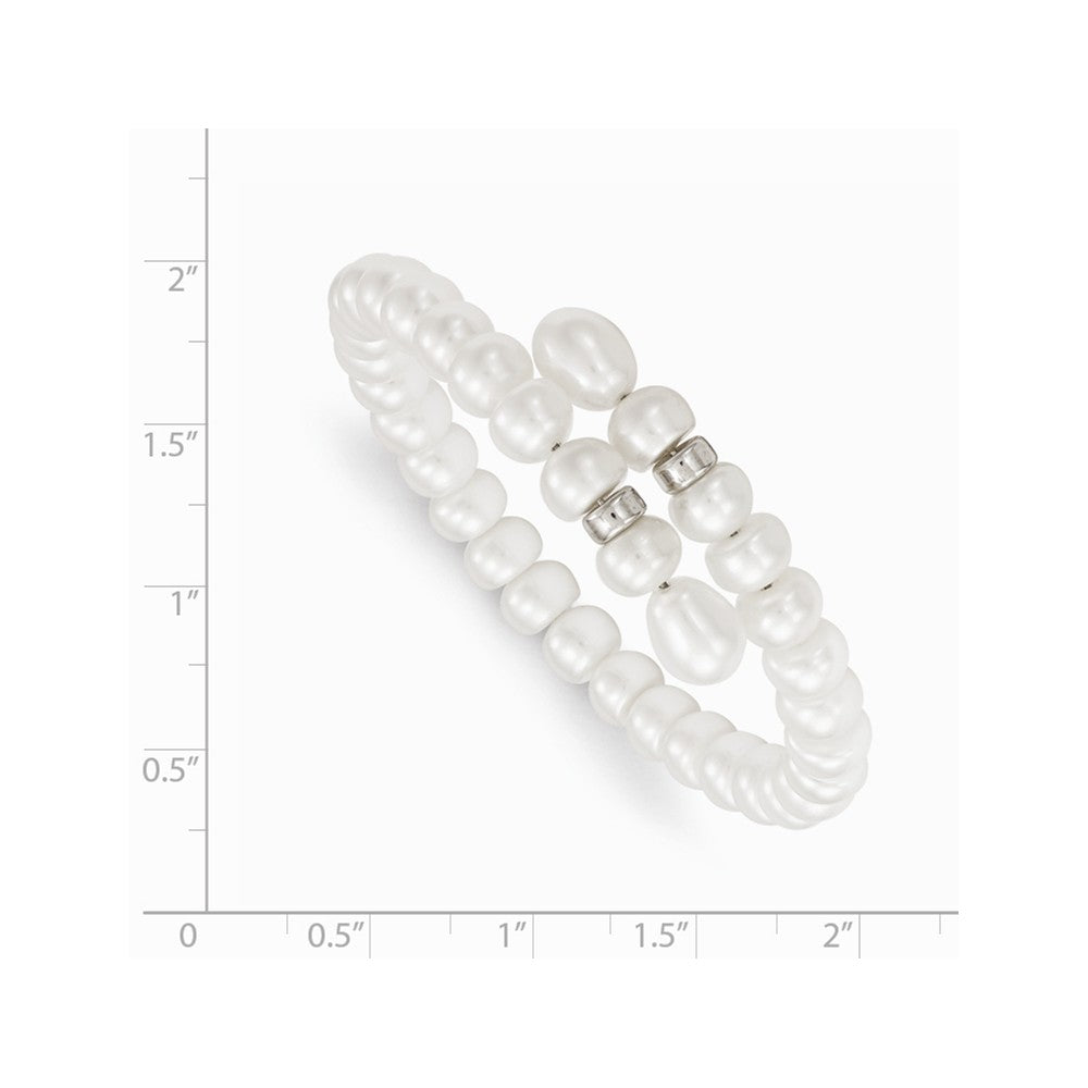 Quality Gold Sterling Silver 6-8mm FW Cultured Button & Rice Pearl Flexible Bracelet