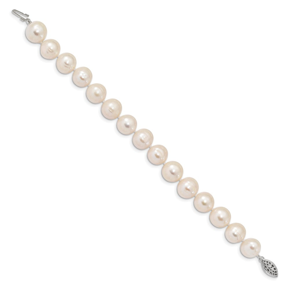 Quality Gold Sterling Silver Rhodium 10-11mm White FW Cultured Pearl Bracelet