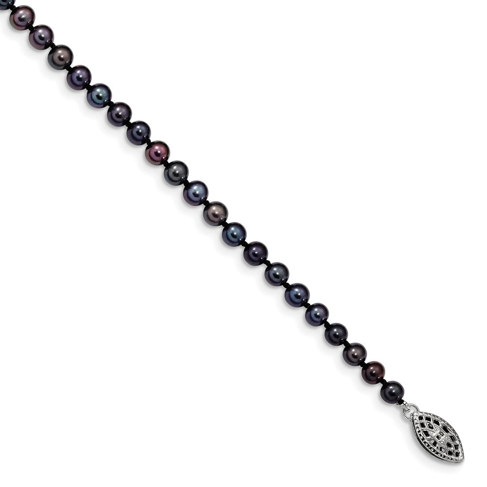 Quality Gold Sterling Silver Rhod-plated 4-5mm Black FWC Pearl Bracelet