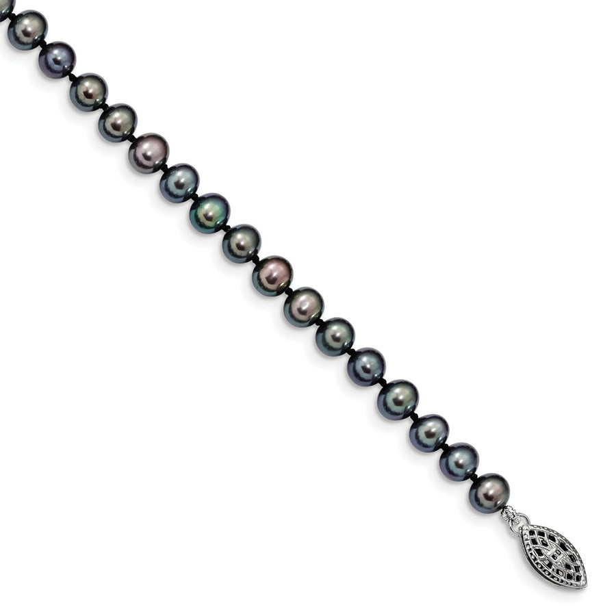 Quality Gold Sterling Silver Rhod-plated 5-6mm Black FWC Pearl Bracelet