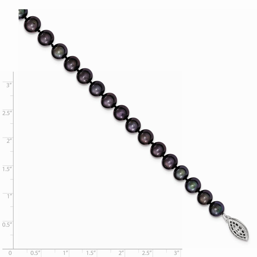 Quality Gold Sterling Silver Rhod-plated 7-8mm Black FW Cultured Pearl Bracelet