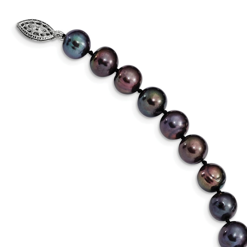 Quality Gold Sterling Silver Rhod-plated 9-10mm Black FWC Pearl Bracelet