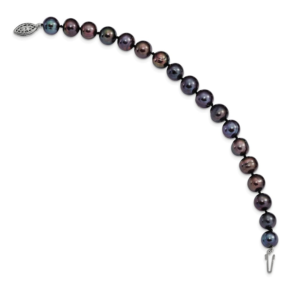 Quality Gold Sterling Silver Rhod-plated 9-10mm Black FWC Pearl Bracelet