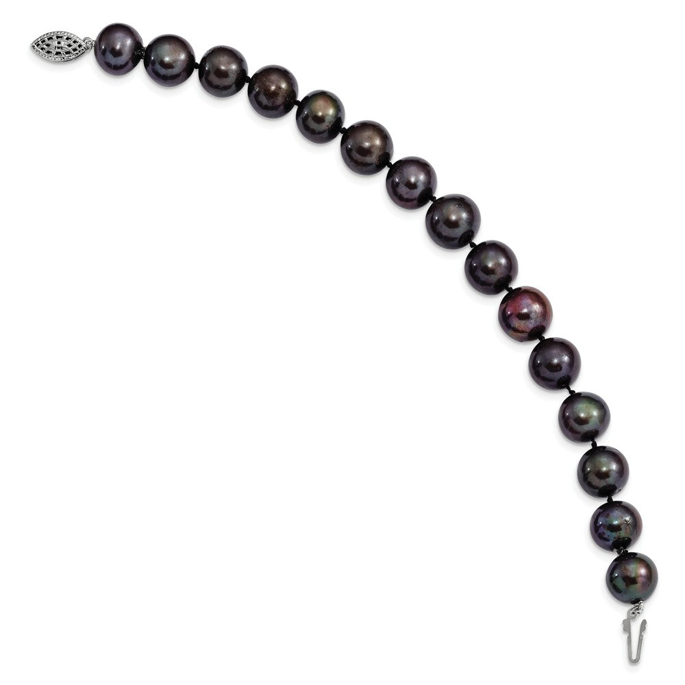 Quality Gold Sterling Silver Rhod-plated 10-11mm Black FWC Pearl Bracelet