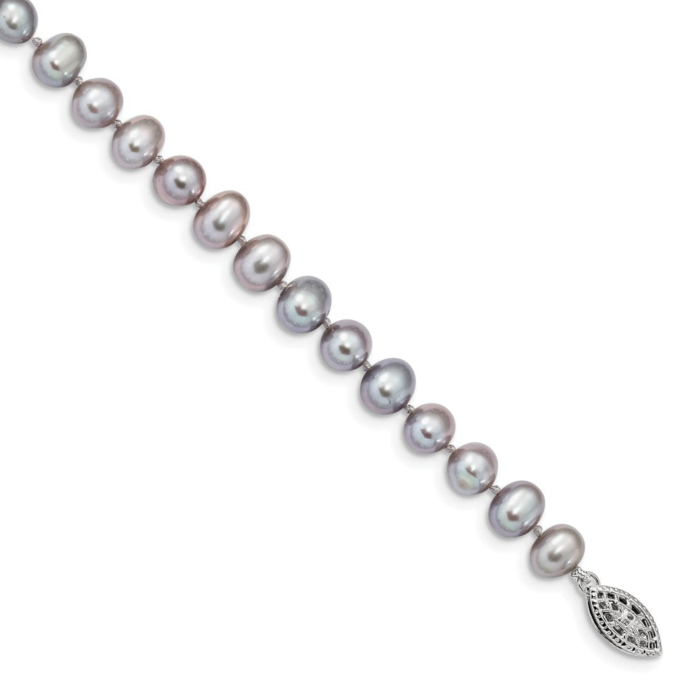 Quality Gold Sterling Silver Rhodium 6-7mm Grey FWC Pearl Bracelet