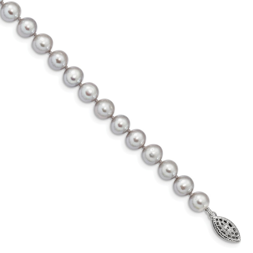 Quality Gold Sterling Silver Rhodium 7-8mm Grey FWC Pearl Bracelet